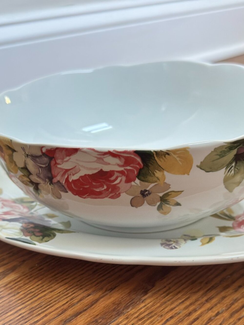 Kathy Ireland Home Gorham Georgian Estate 2pc Floral Serving Bowl Platter 14"